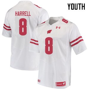Youth Wisconsin Badgers NCAA #8 Deron Harrell White Authentic Under Armour Stitched College Football Jersey LS31M11ZD